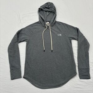 North Face Hoodie Women's Small Solid Grey Drawstring Lightweight Pullover
